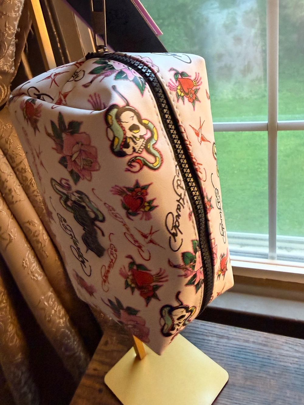 NWT Ed Hardy Pink Tattoo-Print Cosmetic Case